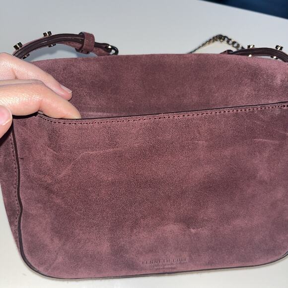 Kenneth Cole Genuine Leather Suede Crossbody Bag Purple long Copper Chain - Picture 6 of 10